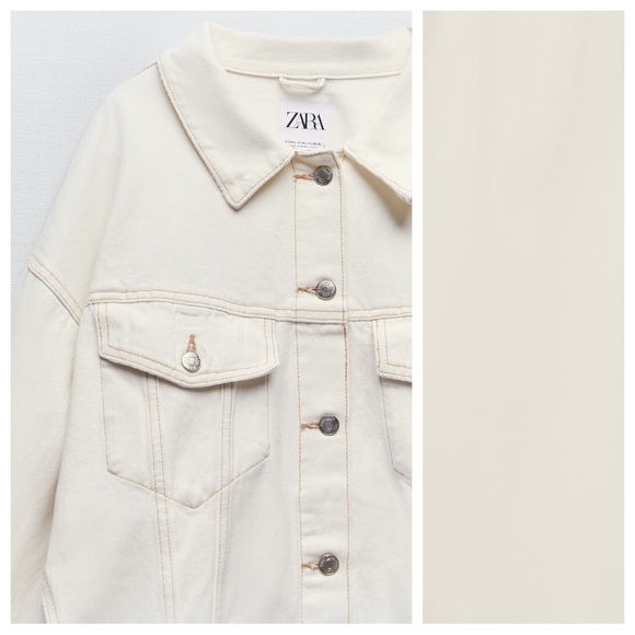 NWT. Zara Ecru Denim Oversized Collared Jacket. Size M-L. - Picture 6 of 11